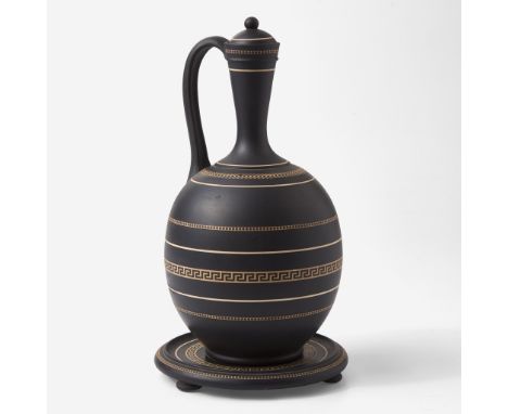 Consisting of a water bottle, cover and stand. White stoneware inlaid decorationImpressed "WEDGWOOD" and "ZOU" (date code for