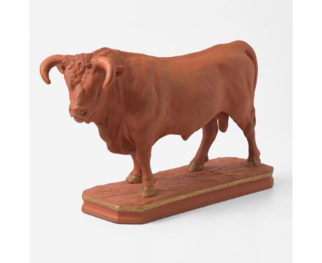StonewareMolded and hand-finished. Gilt decoration along edge of base and to hooves. Impressed "WEDGWOOD"(H: 10 1/2, W: 5 1/2