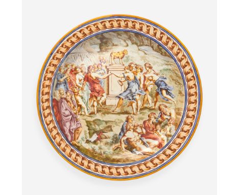 Glazed earthenware.Design adapted from "The Adoration of the Golden Calf" by Nicholas Poussin (1594-1665).Impressed "WEDGWOOD