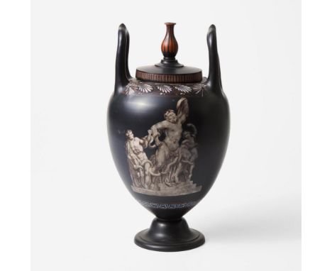 Stoneware, hand-painted decorationEncaustic decoration of the Laocoön on the obverseImpressed "WEDGWOOD"(H: 14 3/4, Dia: 8 1/
