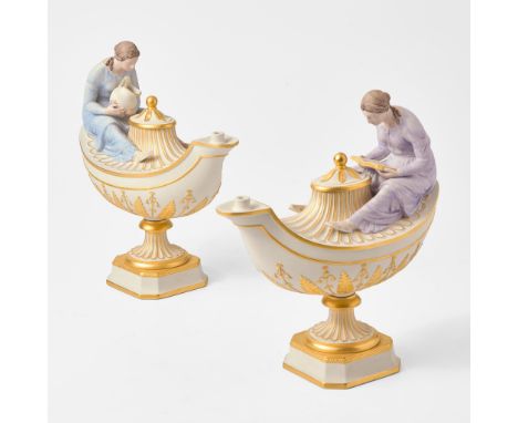 StonewareHand-tinted and gilt-decoratedImpressed "WEDGWOOD" and "01" (date code for 2001)(H: 9, W: 4, D: 8 3/8 in.)Qty: (2)Pr