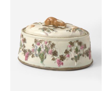 Majolica-glazed earthenwareConsisting of an outer decorative vessel, inner liner, and lid. Impressed "WEDGWOOD" and "XXK" (da