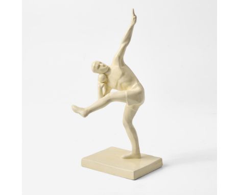 Glazed earthenware.Modeled by Alan Best (1910-?), champagne glaze. Impressed "WEDGWOOD" on side of base(H: 12, W: 4 7/8, D: 5