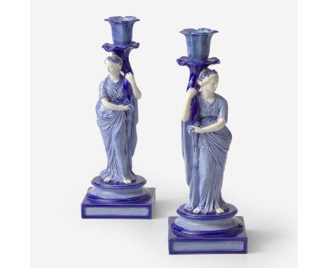 Glazed pearlweareWith cobalt decroationImpressed "WEDGWOOD", "PSL" and "MSL" (date code for 1883)(H: 10 1/4, W: 3 3/4 in. sq.