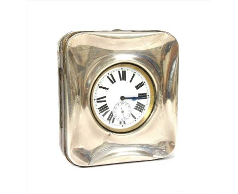 A silver and leather cased pocket watch holder, Birmingham 1910, with an oversized metal top wind pin set open-faced pocket w