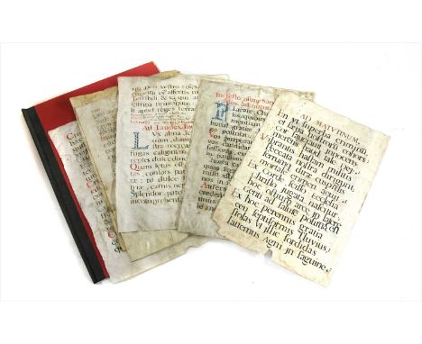 Early 17th. century Manuscript, 7 FOLIO LEAVES ON VELLUM, DOUBLE SIDED: AD MATUTINUM; AD LAUDES, HYMN SALUTIS AETERNAE, DATOR