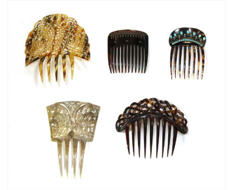 A piqué point tortoiseshell hair comb, together with a tortoiseshell, silver and turquoise hair comb, a tortoiseshell hair co