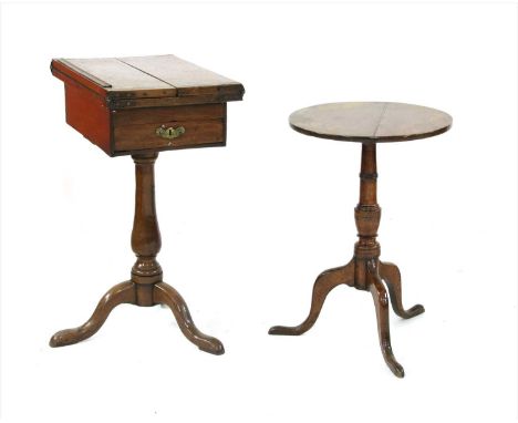 An 18th century circular oak tripod table, 42.5cm diameter, and an 18th century tripod reading table, with ratched folding to