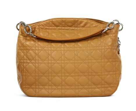 A Christian Dior tan cannage quilted lambskin leather tote handbag, in Dior's iconic pattern, with silver-tone hardware, chai