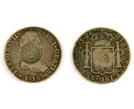Tokens, Great Britain, a Scottish Counterstruck 8 Reales coin, the coin being an 1815 Ferdinand VII of Spain 8 Reales minted 