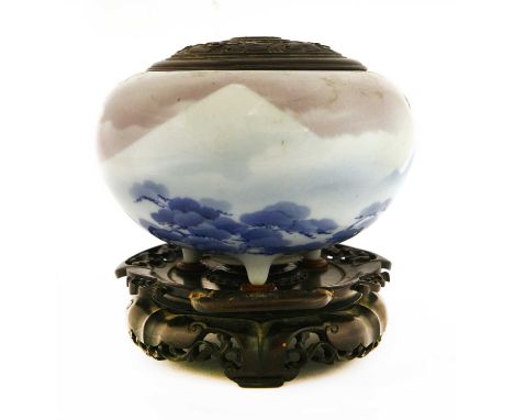 A Japanese blue and white censer, Meiji period (1868-1912), by Makuzu Kozan (1842-1916), of circular form with an everted rim