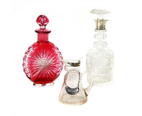 A silver topped whisky noggin, Sheffield 1913, makers mark B&amp;S, complete with a 'Whisky' decanter label, together with a 