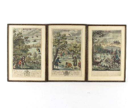 Richard Blome/Gentleman's Recreation/set of twenty coloured hunting engravings, circa 1685, 35cm x 22cm and another