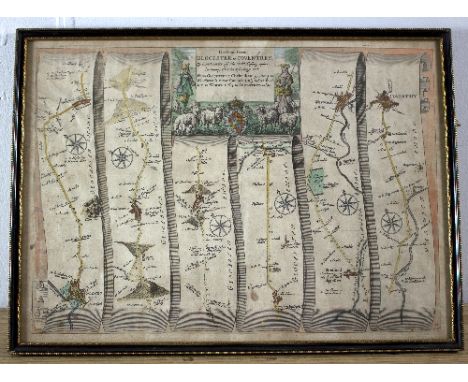 John Ogilby/Map of the Road from Gloucester to Coventry, 32cm x 45cm, another similar, smaller, The Road from London to Chich