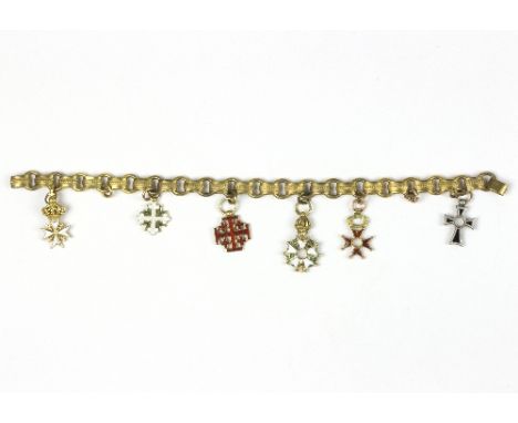 A yellow metal bracelet hung with six enamel crosses, each a miniature Order of Chivalry