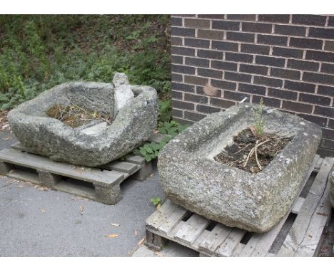 A rectangular stone trough, 103cm x 84cm and another, damaged