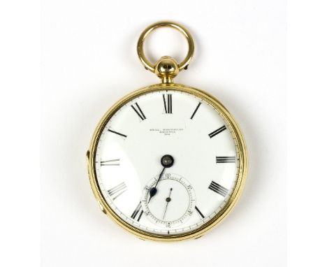 An 18ct gold cased open-faced pocket watch, by Dell Brothers, Bristol, the white enamelled dial with subsidiary seconds, the 