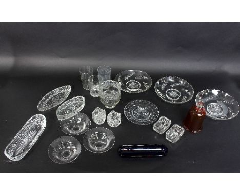 A cut glass tea caddy liner and sundry decorative glass