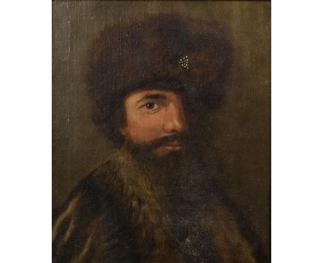 19th Century Russian School/Portrait of a Man in a Fur Hat/oil on canvas, 29cm x 24.5cm
