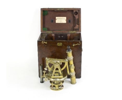 A late 19th Century brass theodolite, with compass and Hypo scale with lenses etc., in a fitted case