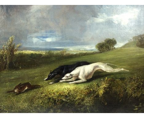 Richard Barrett Davis (British 1782-1854)/The First Turn/greyhounds chasing a hare/oil on canvas, 61cm x 81cm/see illustratio