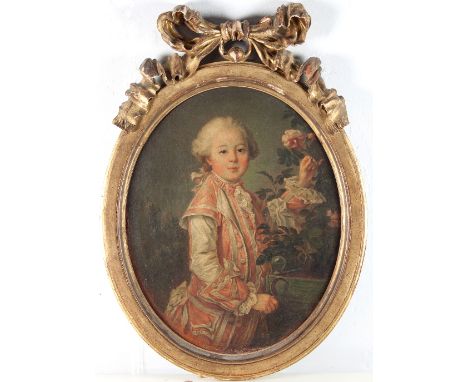 After Francois-Hubert Drouais/Portrait of the Comte de Nogent/oval, oil on canvas, 41cm x 33cm/in a carved gilt wood frame wi