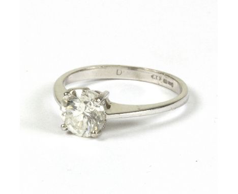 A diamond solitaire ring, the round brilliant cut stone approximately 1.13ct to an 18ct white gold mount, makers mark RG, siz