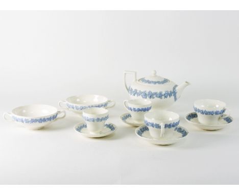 A Wedgwood Queen's Ware part tea/dinner service to include soup bowls, a teapot, teacups and saucers and sundry part services