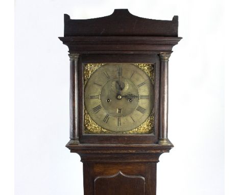 An oak cased longcase clock, the square brass dial signed Jer. Newbrough in Grais Inn and fitted an eight-day movement, the d