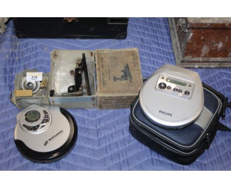 An Edison model C phonograph reproducer, a vintage Brinco brand wire stapler model 2 , boxed and two portable CD players, cas