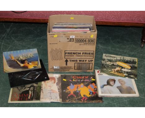 56 vinyl records mostly albums including Queen Kind of Magic, Wheatfield Soul, David Bowie  scary monsters etc (1 box)