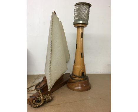 Two side lamps in the form of a boat and a light house .