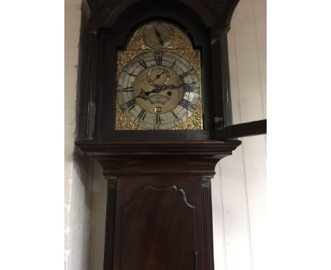 A mahogany 8 day  long case clock the brass dial with second subsidiary dial and date aperture maker Mathew Holland London wi