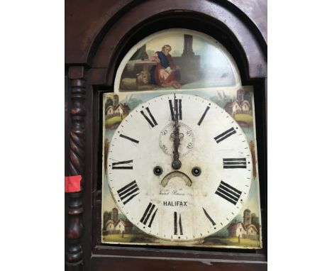 A 19th century Mahogany long case clock with a painted dial eight day going with a painted dial maker Samuel Pearson. Eight d