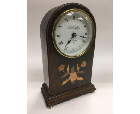 A Knight &amp; Gibbins of London inlaid mantle clock, approx 23cm.