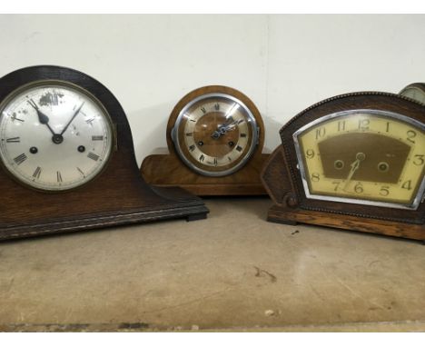 A walnut Art Deco mantal clock and two other clocks