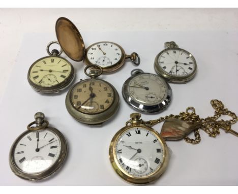 A collection of button wind pocket watches for spares and repair including two silver cased pocket watches.