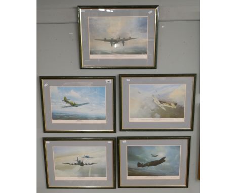 Collection of 5 military aircraft prints to include signed examples 