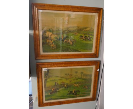 2 early framed hunting prints 