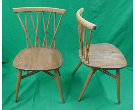 Set of 5 Ercol Blonde Elm Candlestick back dining chairs 