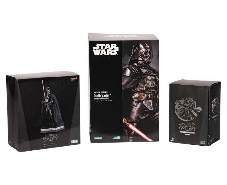 A Star Wars Egg-Attack Millennium Falcon EA-020, in original box, together with an Iron Studios Darth Vader 1:10 Scale Polyst