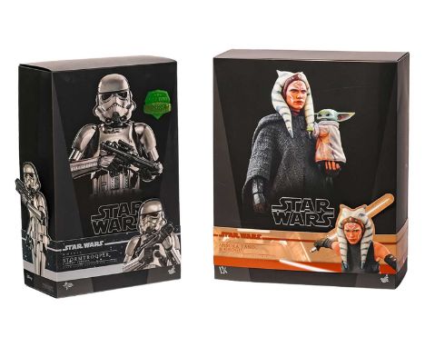 A Star Wars Hot Toys Ahsoka Tano &amp; Grogu 1:6 Scale Figure, DX 21, in original bag, together with Stormtrooper Chrome Vers