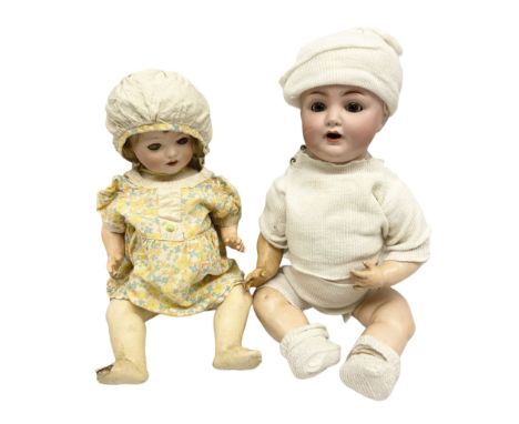 Carl Harmus Germany bisque head doll with applied hair, sleeping eyes, open mouth with teeth and composition body with jointe