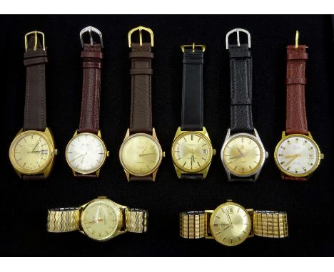 Two automatic wristwatches including Pilot 25 jewels and Ingersoll and six manual wind wristwatches including Rotary, Certina