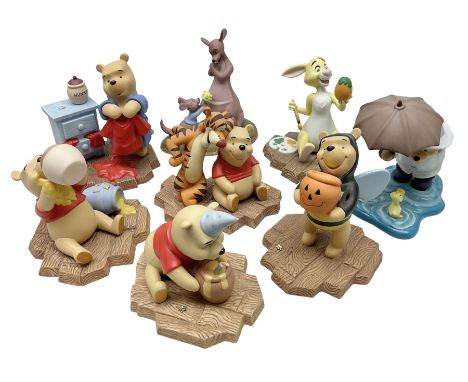 Collection of eight Disney Pooh and Friends figures, comprising Hip, hip Poohray for birthdays, Tricks and treats for someone