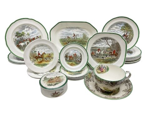 Collection of Copeland Spode hunting scenes dinner wares, after J. F. Herring, to include dinner plates, side plates, graduat