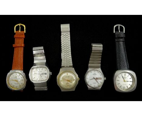 Five automatic wristwatches including Marvin chronometer Victory, Waltham Premier 65, Technos, Waldman and MingzhuCondition R