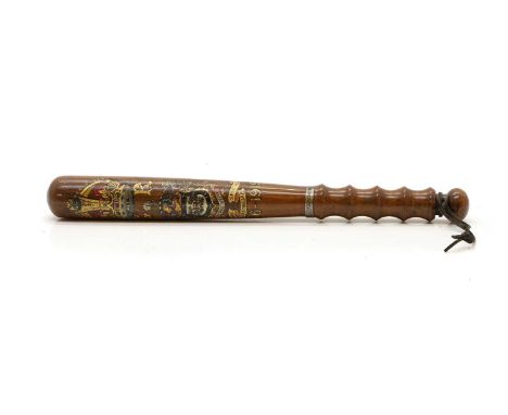 A painted wood truncheon  early 20th century, for the Rochdale Special Constabulary, dated 1916-1919, with a silver mounted p