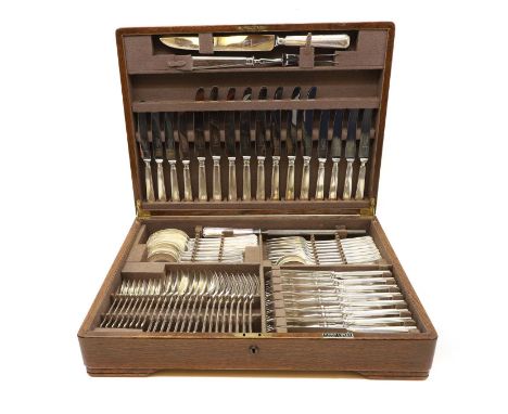 A silver-plated canteen, by Mappin &amp; Webb, serving eight places, comprising tables knives and forks, dessert knives and f