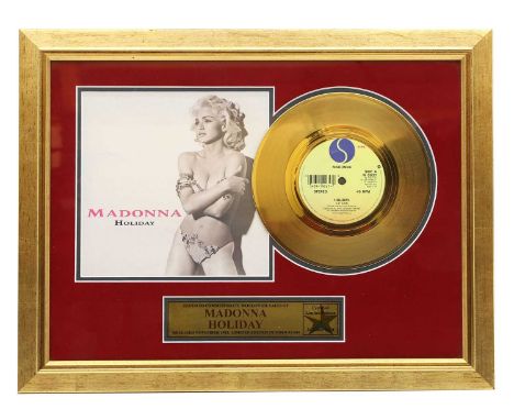 A framed gold disc, Madonna Holiday,  38x45cm together with  a framed autographed photograph of Al Pacino, Scarface  52x47cm 